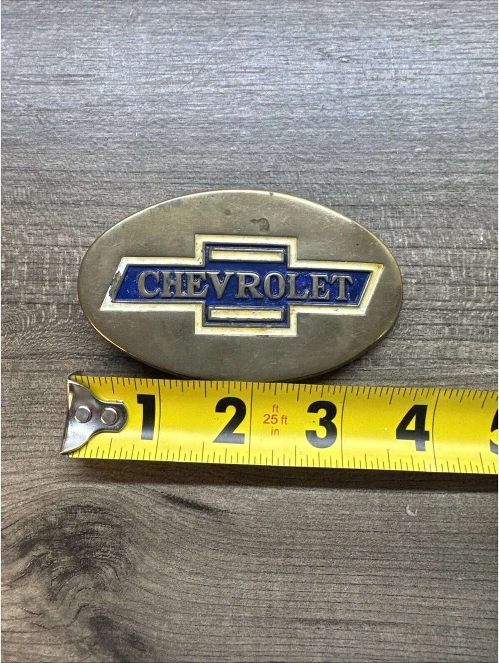 1979 Vintage Solid Brass Chevrolet Oval Belt Buckle BOWTIE CHEVY TRUCK CAR